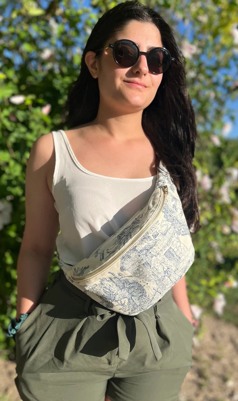 Sac banane Diana Toile de Jouy bleu