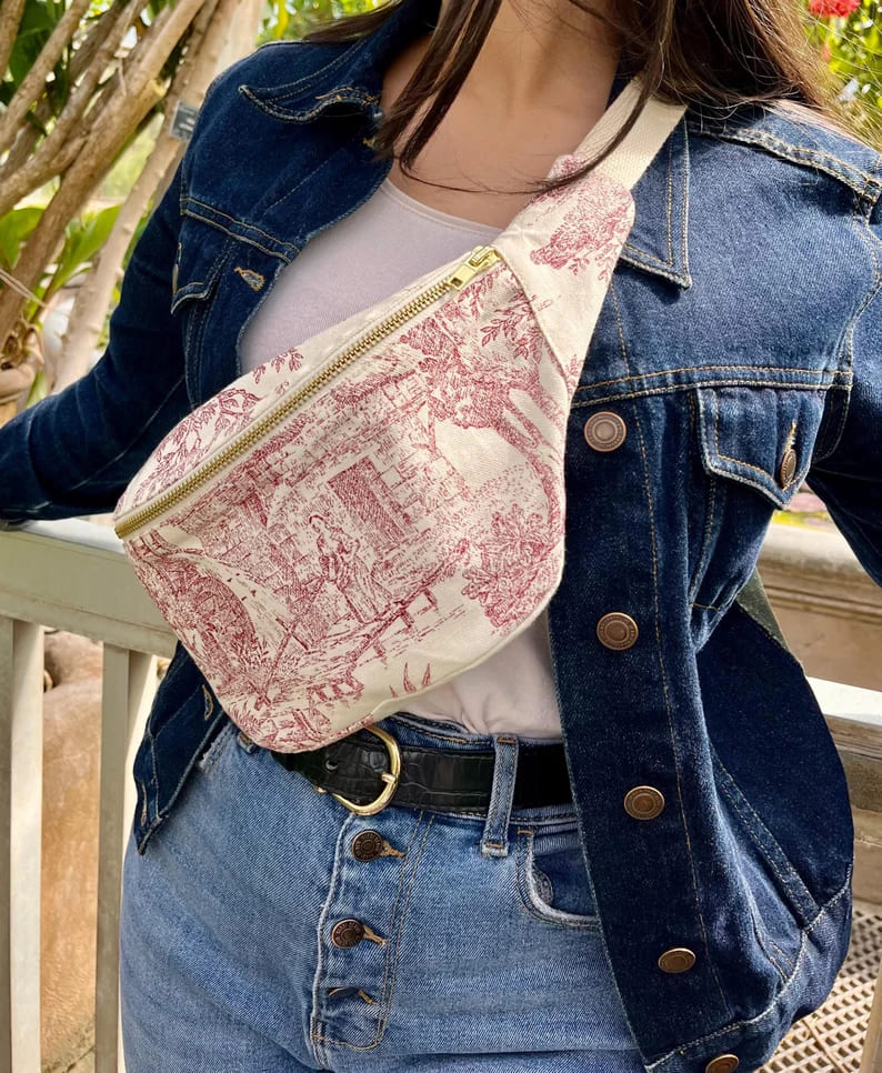 Sac banane Victoria Toile de Jouy rouge